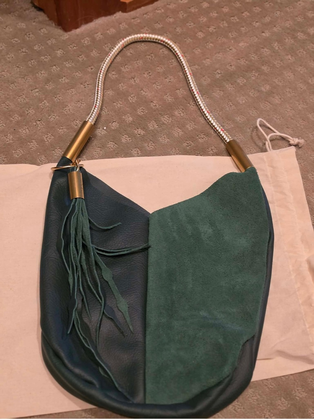 Wildwood Oyster Co. Emerald limited edition Two-Tone Hobo Bag with Tassel Detail